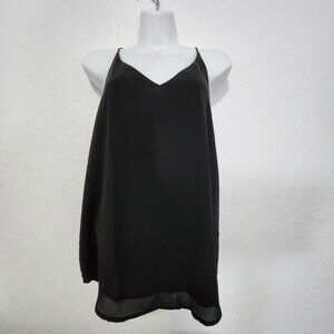 Evera B Camisole Tank Top Small Black Lined Vneck Sexy Semi Sheer Feminine Goth
